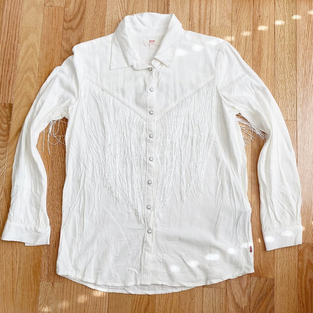 Levi's, NWOT, Women's Fringe Details Western Shirt, White, Size S